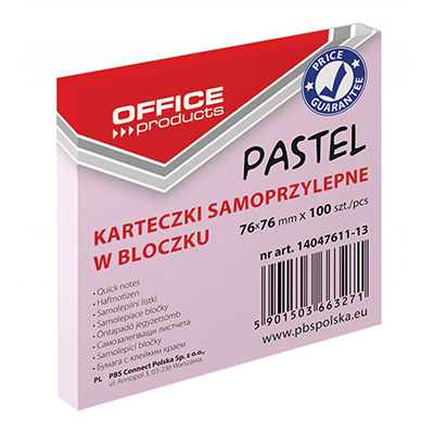 Стікер самокл. 76*76мм*100арк 14047611-13 пастель рожевий (12) (OFFICE PRODUCTS)